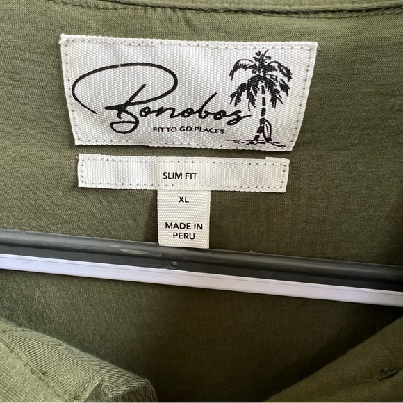 Bonobos Olive Green Short Sleeve Riviera Button Up Slim Fit Men’s Size XL - Picture 3 of 5
